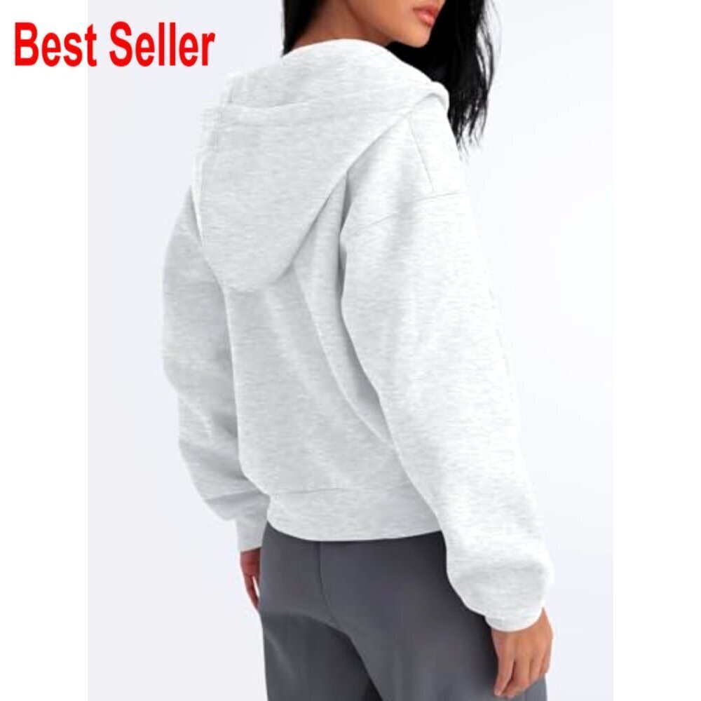Cropped Zip Hoodie Women's Fleece Lined Lightweight Fall Winter Sweatshirt - Picture 4 of 5